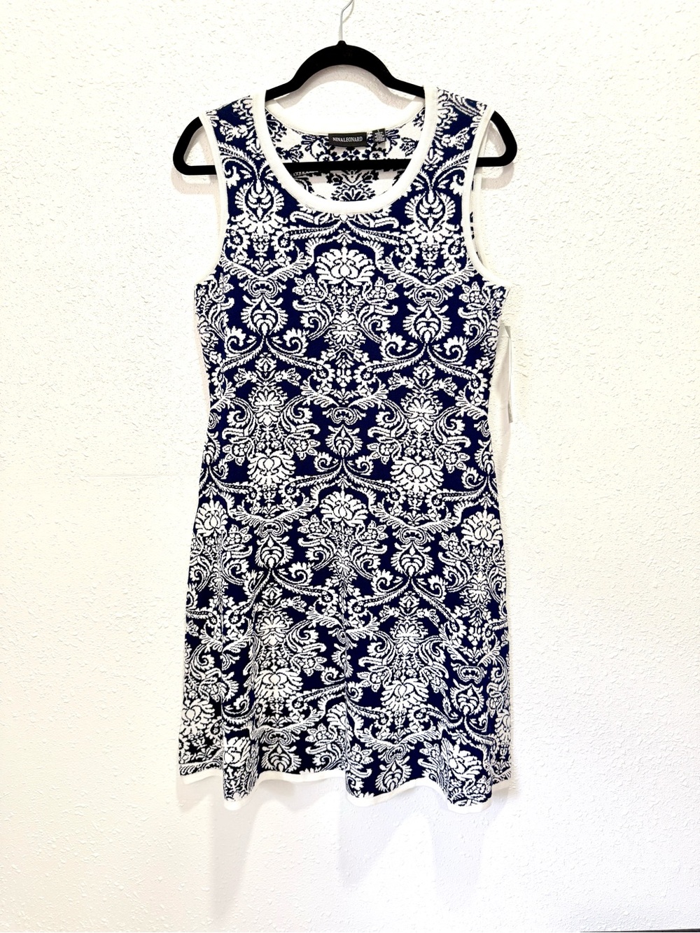 Nina Leonard Navy and White Sleeveless Mini Dress S - Picture 6 of 8